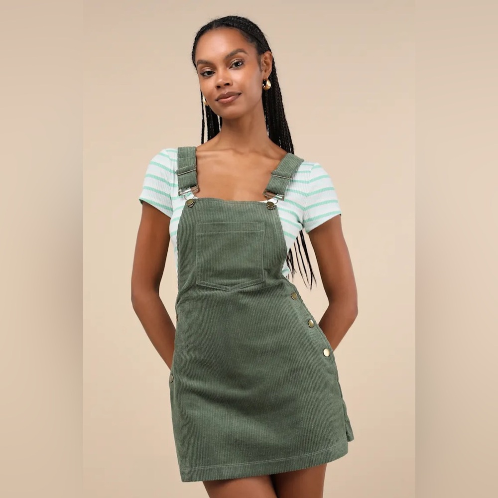 Green Corduroy Overall Dress